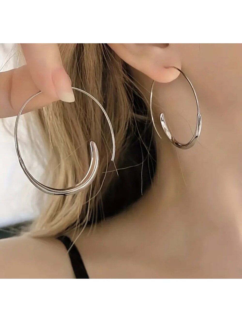 New - Trendy - Large Silver Spiral Hoop Earrings